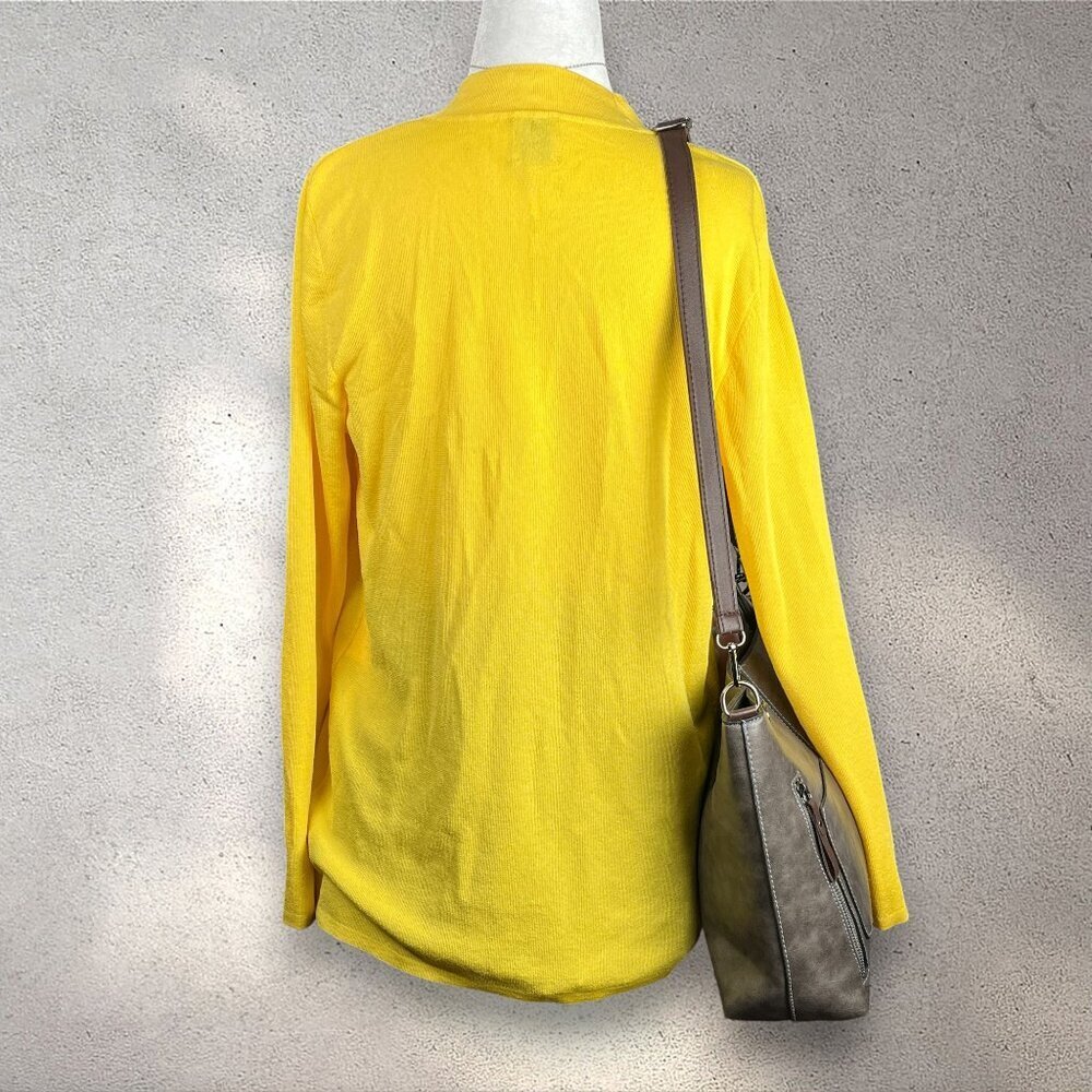 Anne Klein Malibu Open Cardigan Women’s S Yellow Knit Lightweight Preppy Casual - Picture 2 of 9